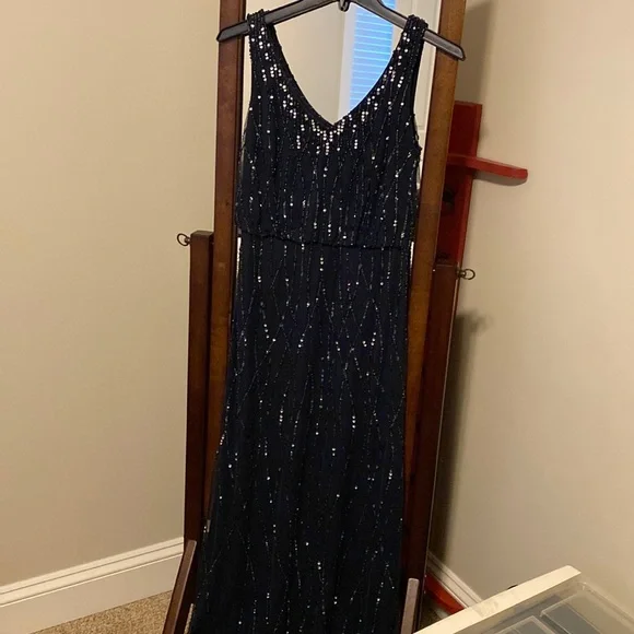 Adrianna Papell | Dresses | Adrianna Papell Floor Length Navy Beaded Dress  | Poshmark